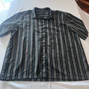 George Men’s 2XL Button Front Shirt Black Brown Striped Short Sleeve Casual Top